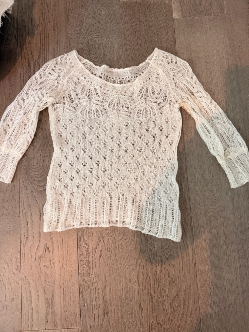 Open-Knit Scoop Neck Women's Sweater in Light Cream